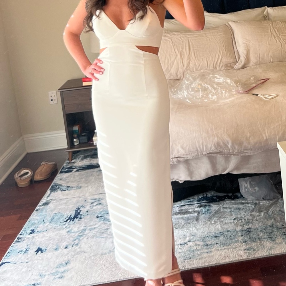 White Cut Out Bardot Engagement Dress